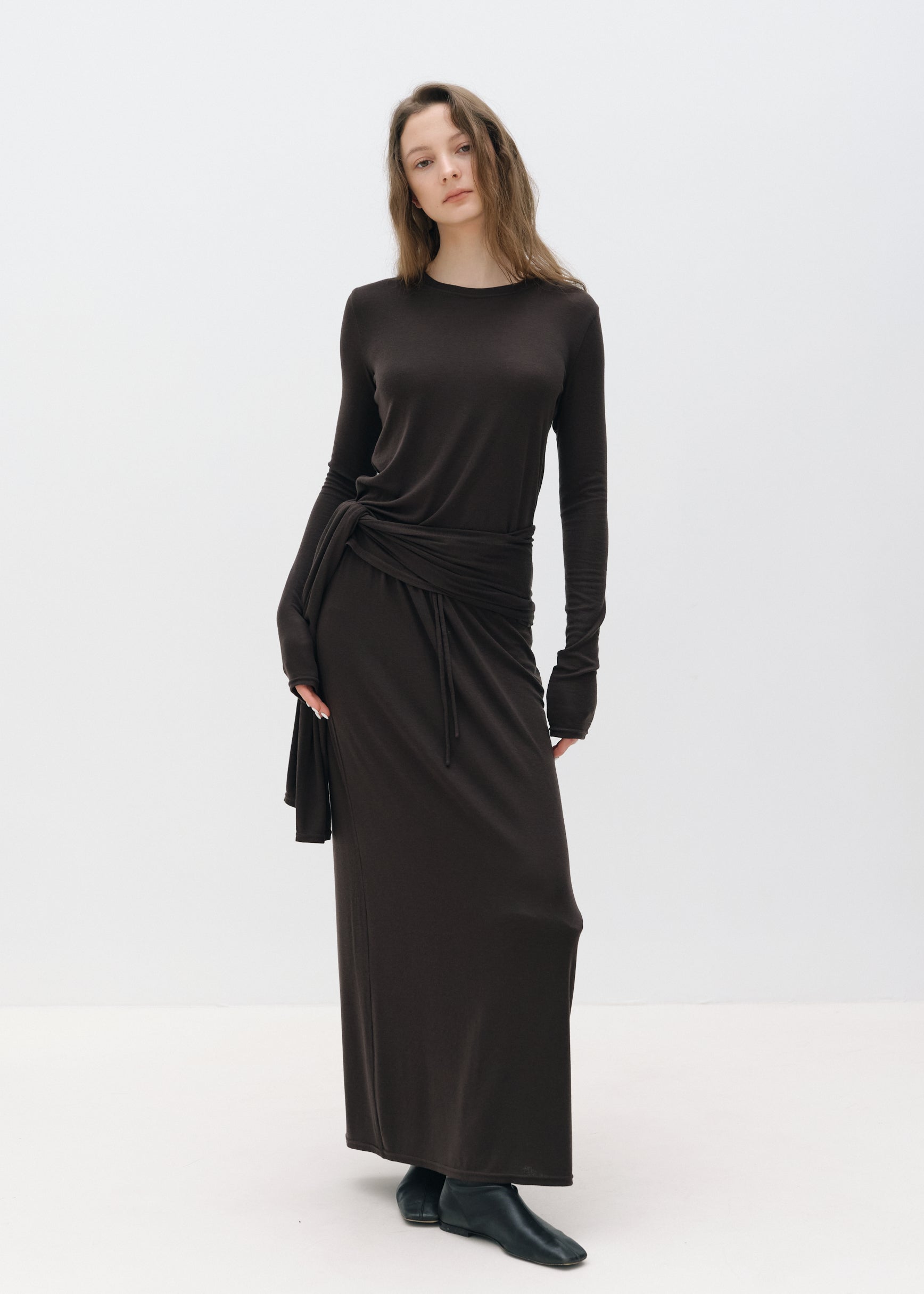 Lyocell-Wool Scarf Neck Top