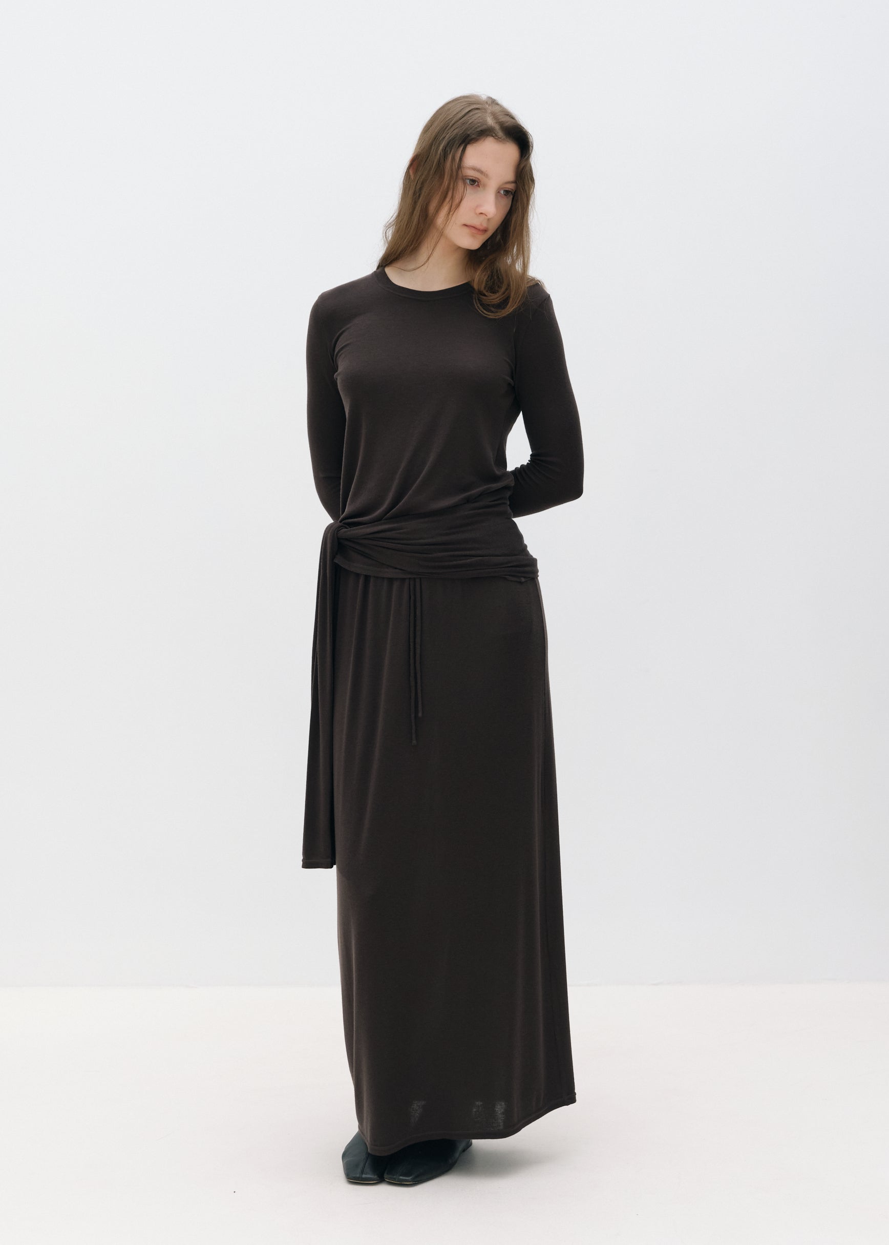 Lyocell-Wool Scarf Neck Top