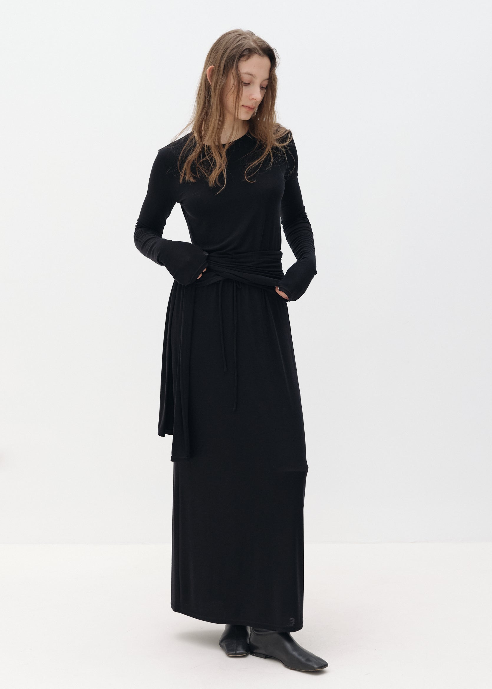 Lyocell-Wool Scarf Neck Top