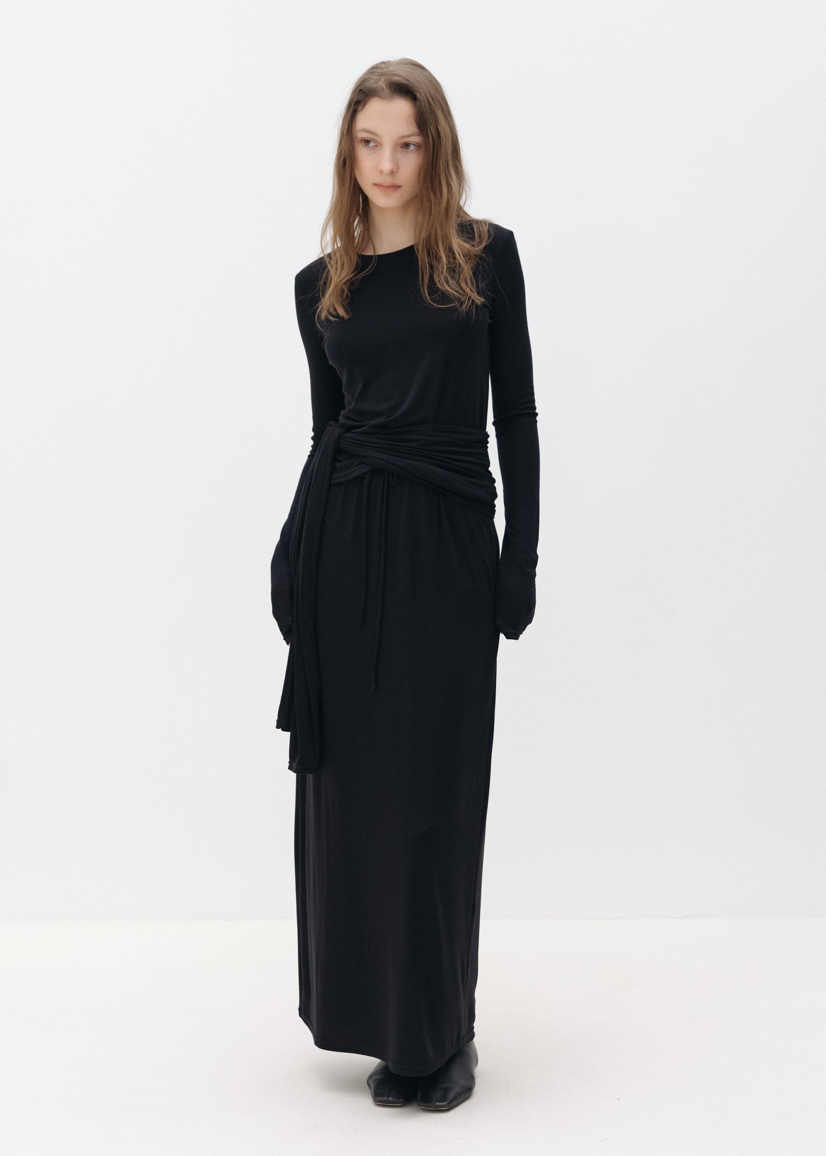 Lyocell-Wool Scarf Neck Top