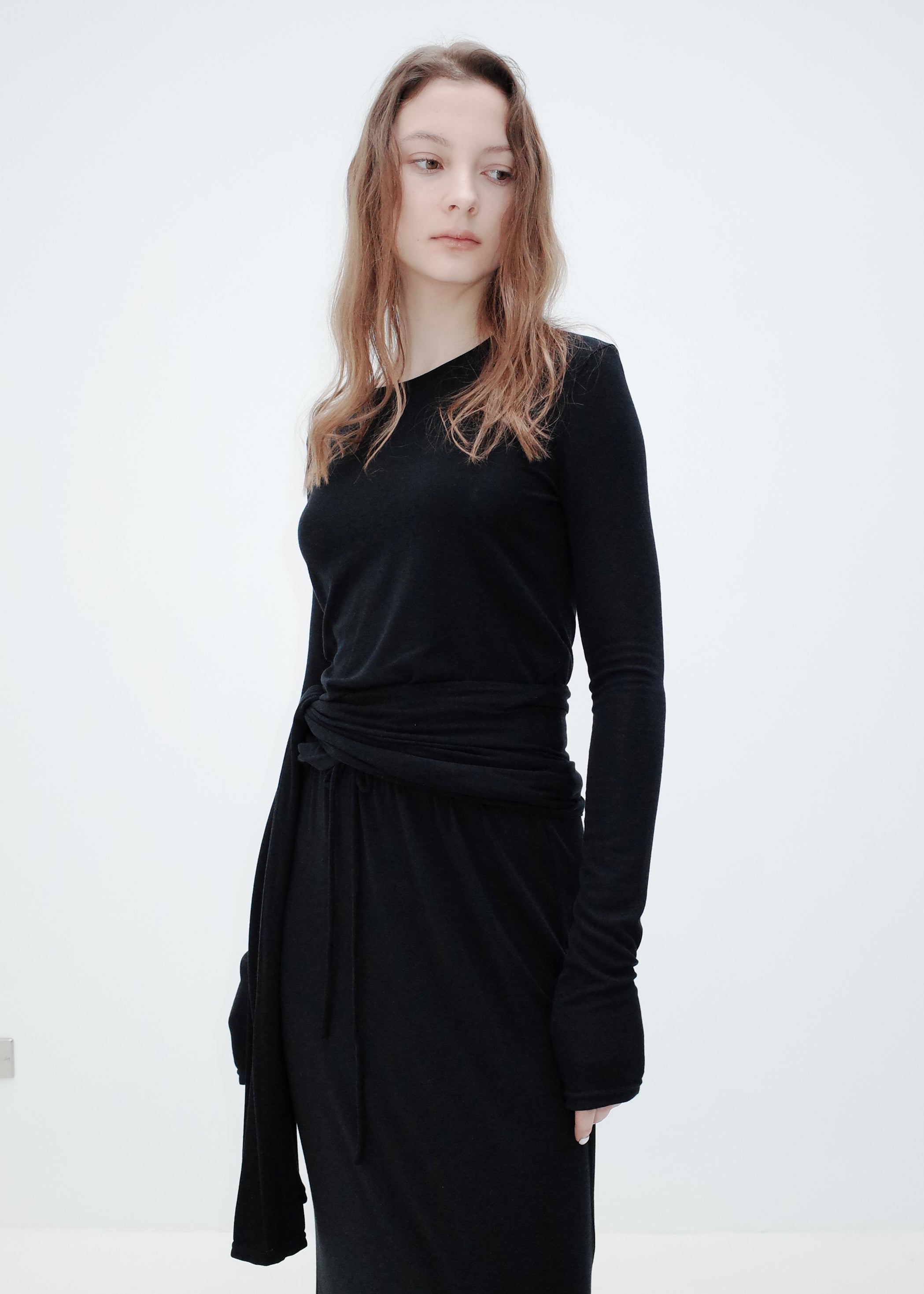 Lyocell-Wool Scarf Neck Top