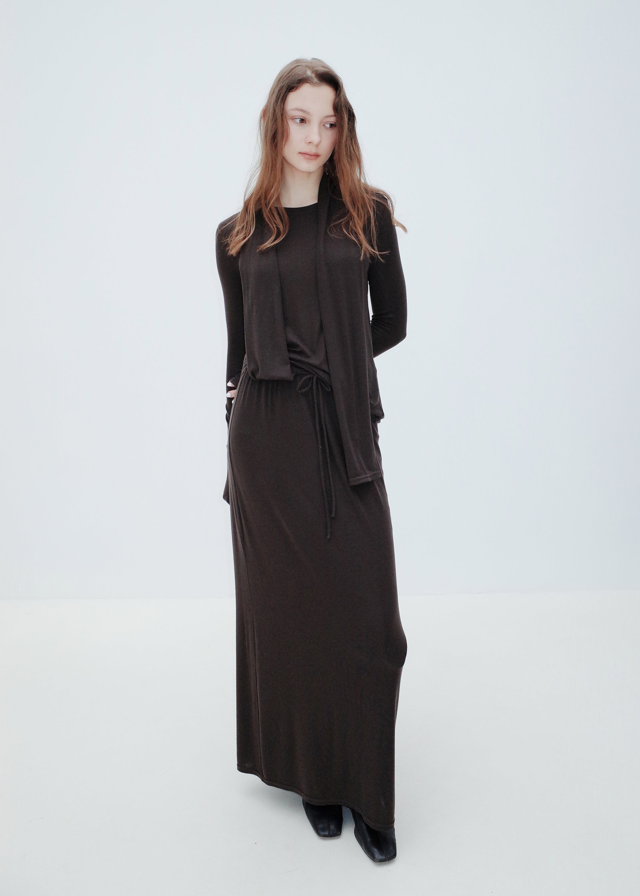 Lyocell-Wool Scarf Neck Top