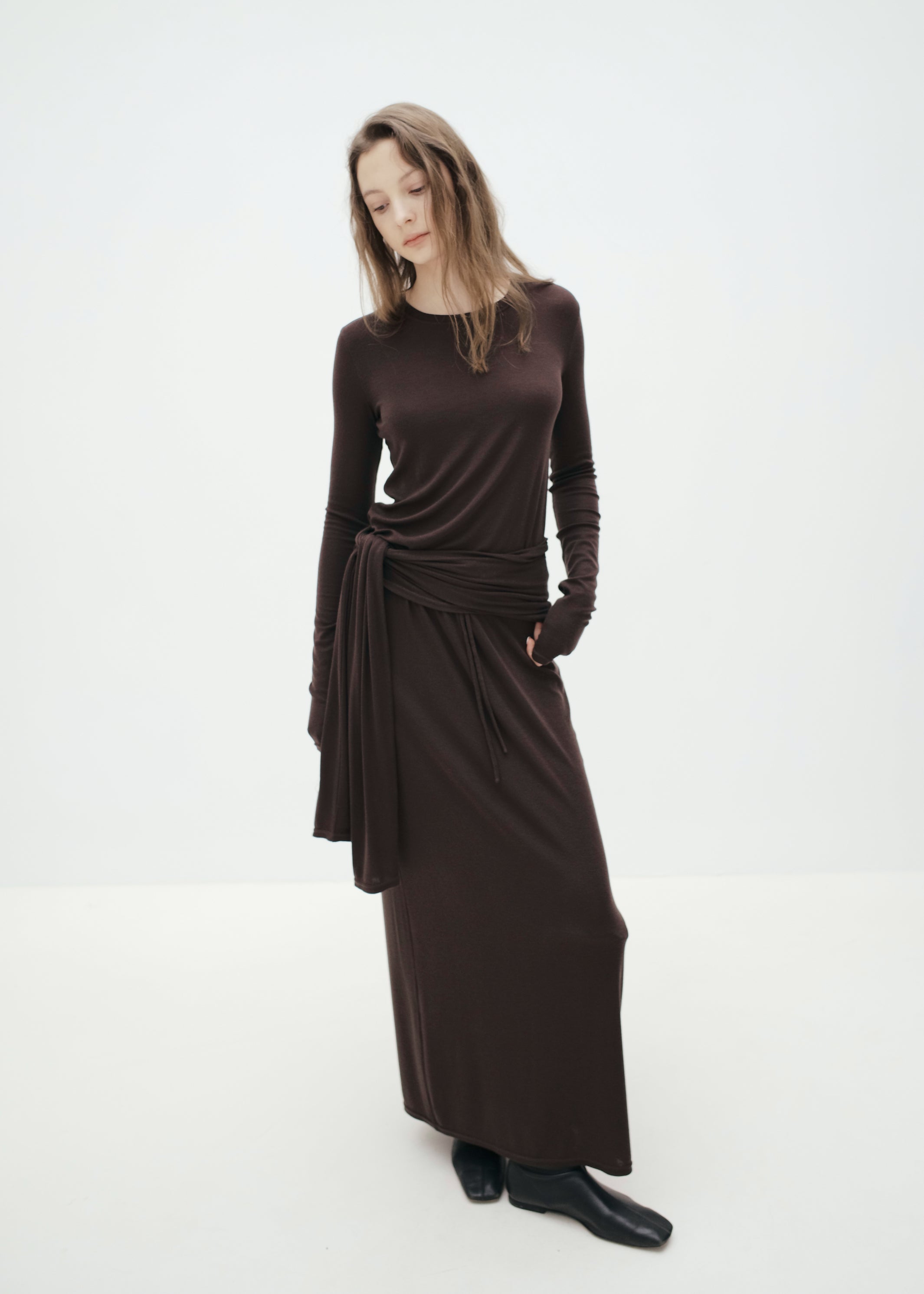 Lyocell-Wool Scarf Neck Top