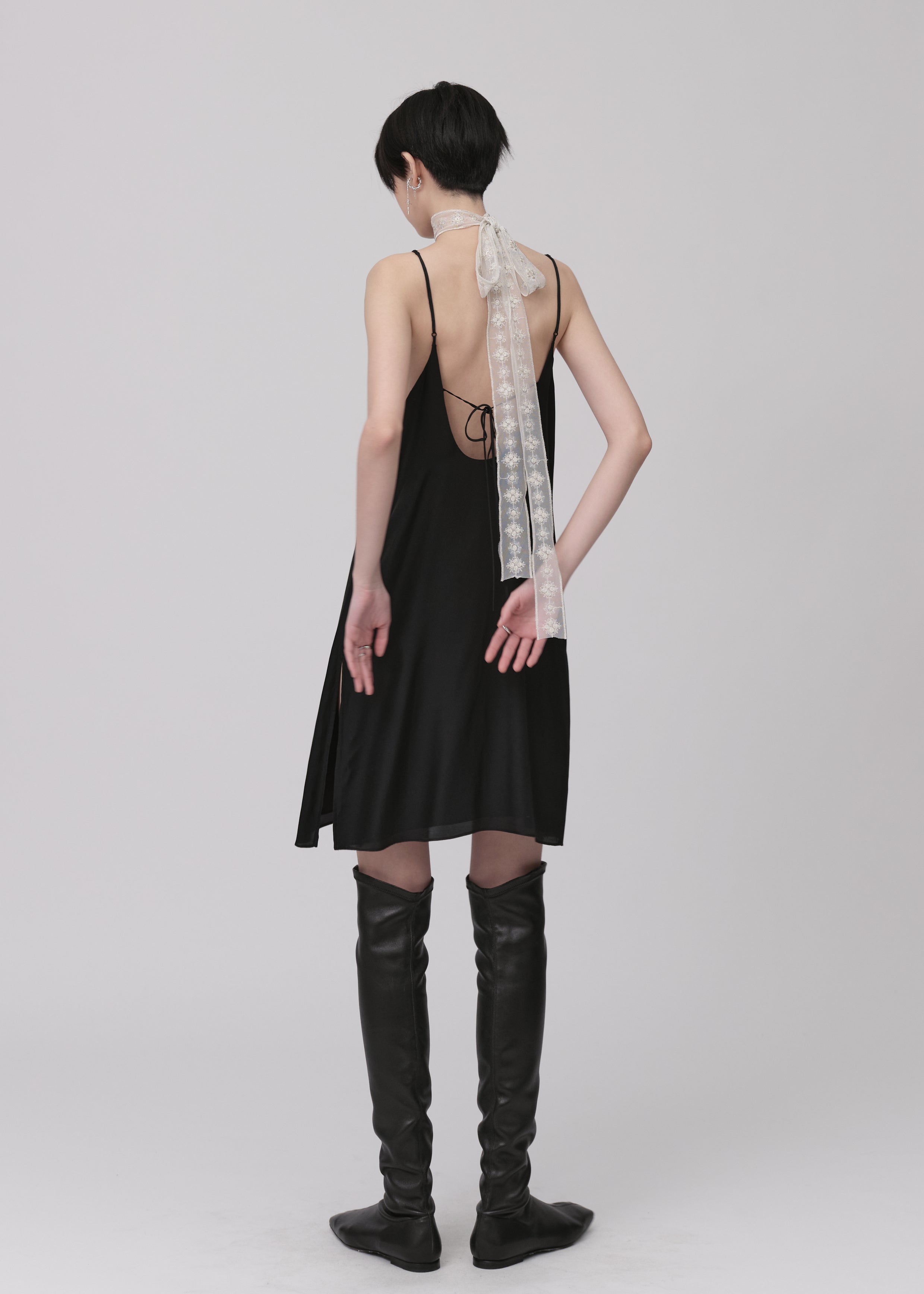 Cupro Slit Short Dress