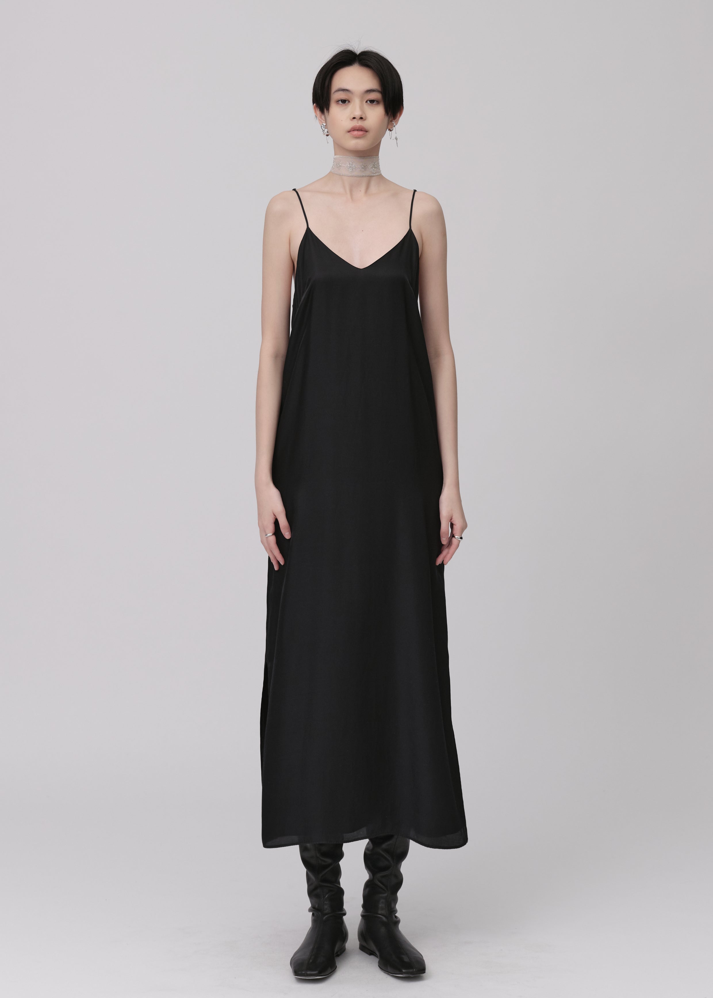 Cupro Slit Long Dress