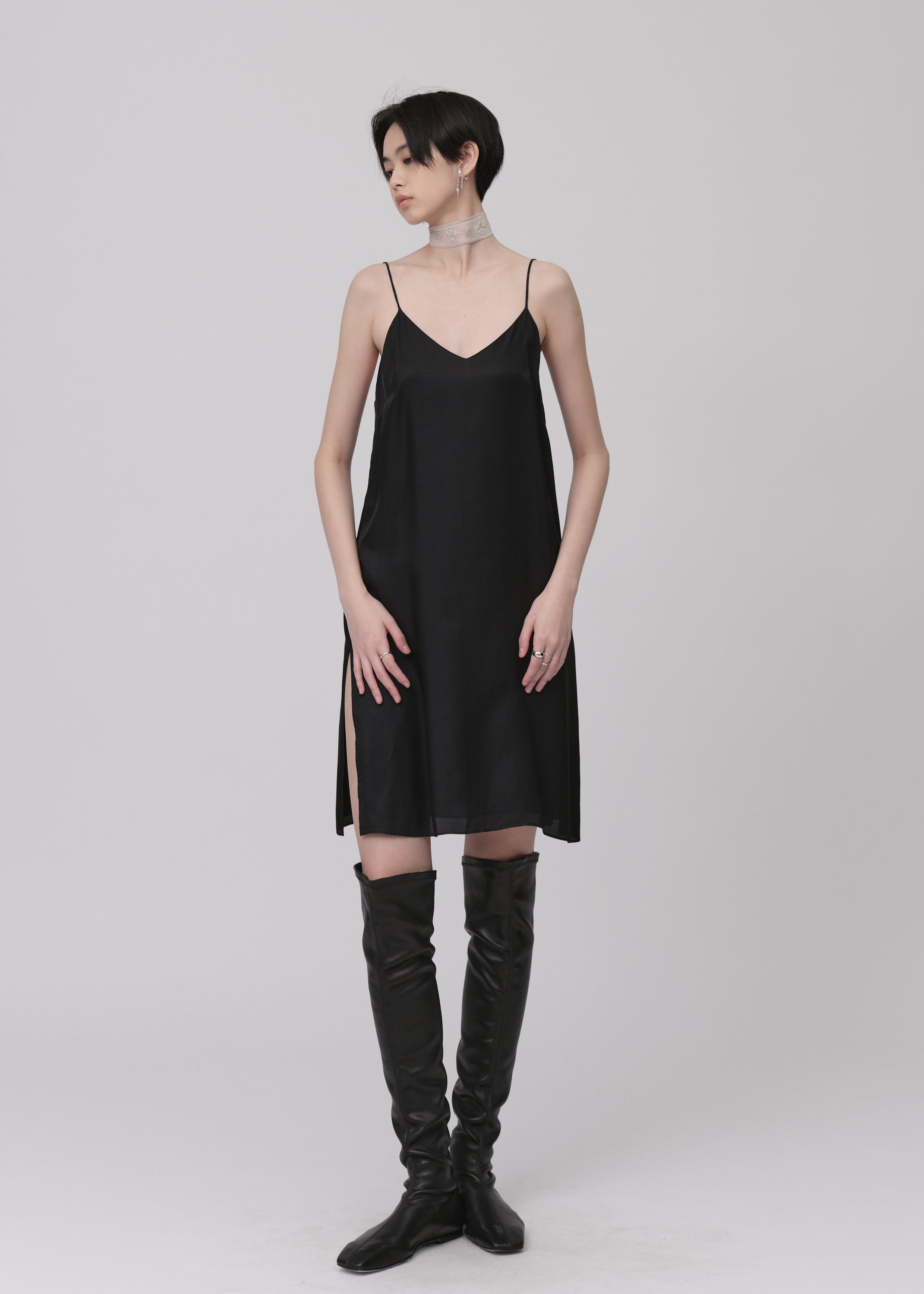 Cupro Slit Short Dress