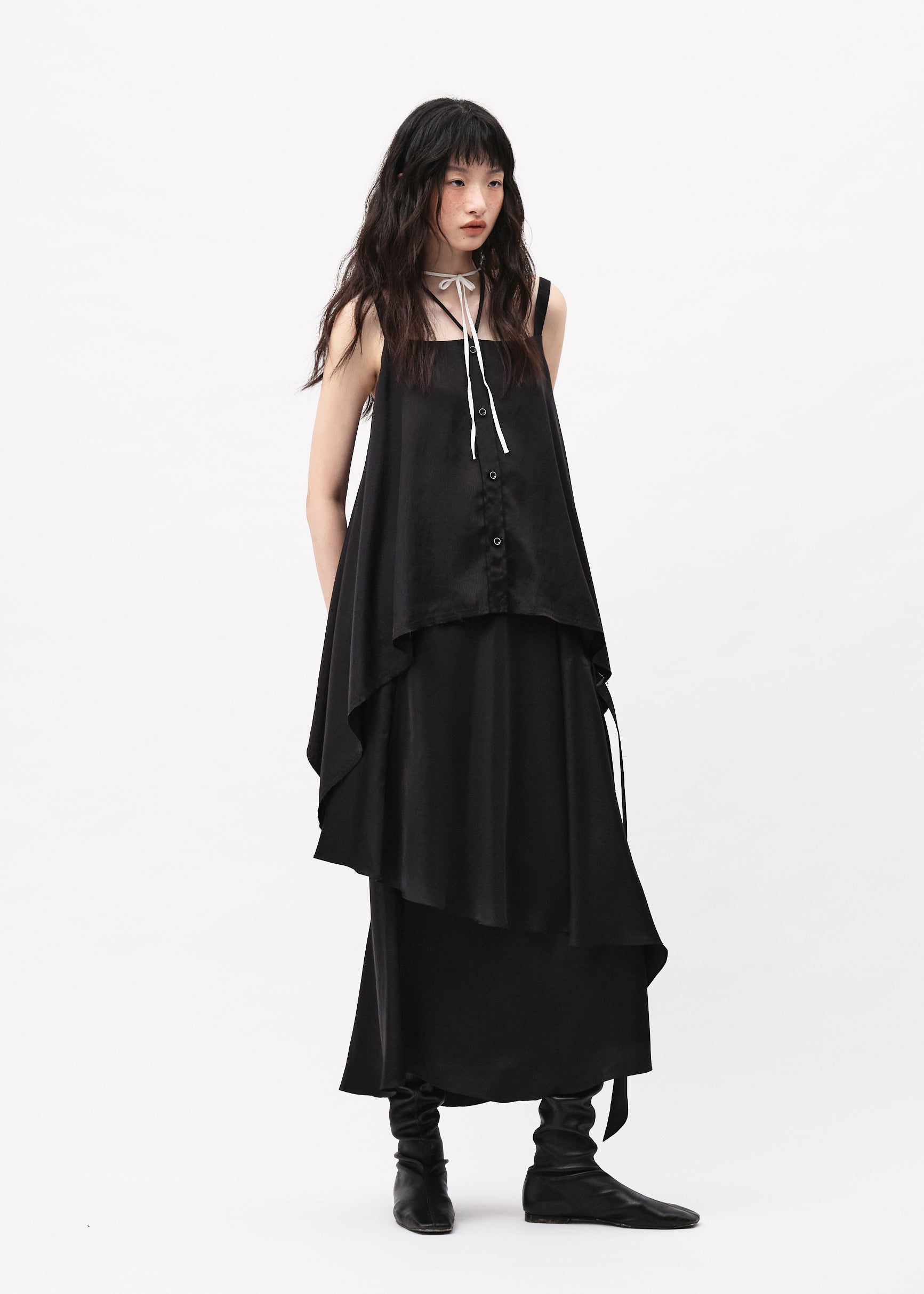 Asymmetric Draped Long Skirt (Made-To-Order)